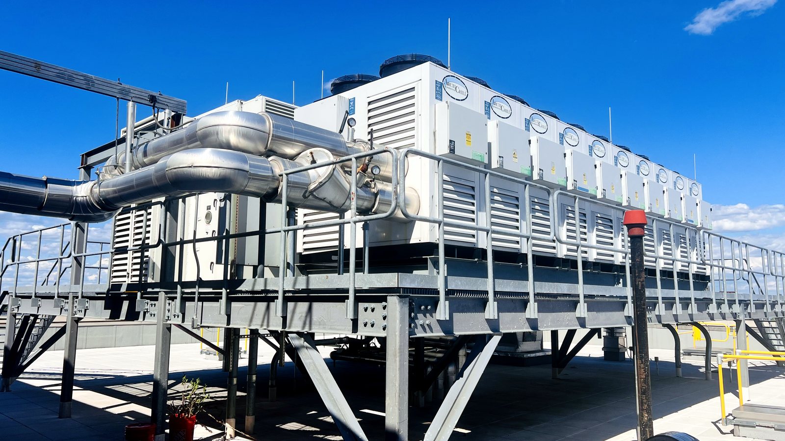 Rooftop HVAC and VRF equipment installed on a service platform