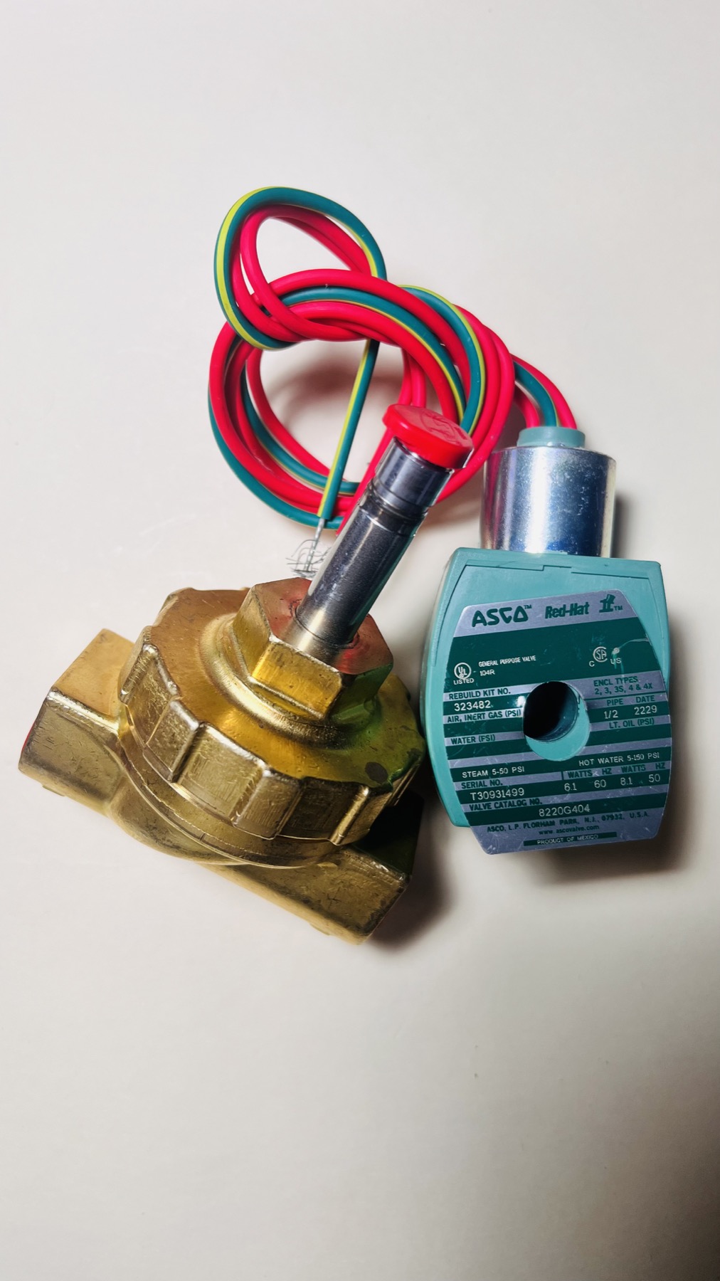ASCO RedHat II 8220G404 黄铜电磁阀及铭牌