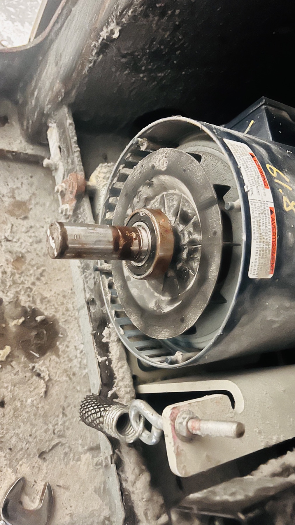 Drive motor bearing service and reassembly in progress